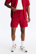 Waterfall Texture Open Knit Shorts - Burgundy image 1