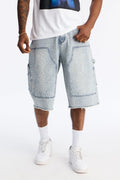 Baggy Flamed Jewel Carpenter Denim Short - Light Wash image 1
