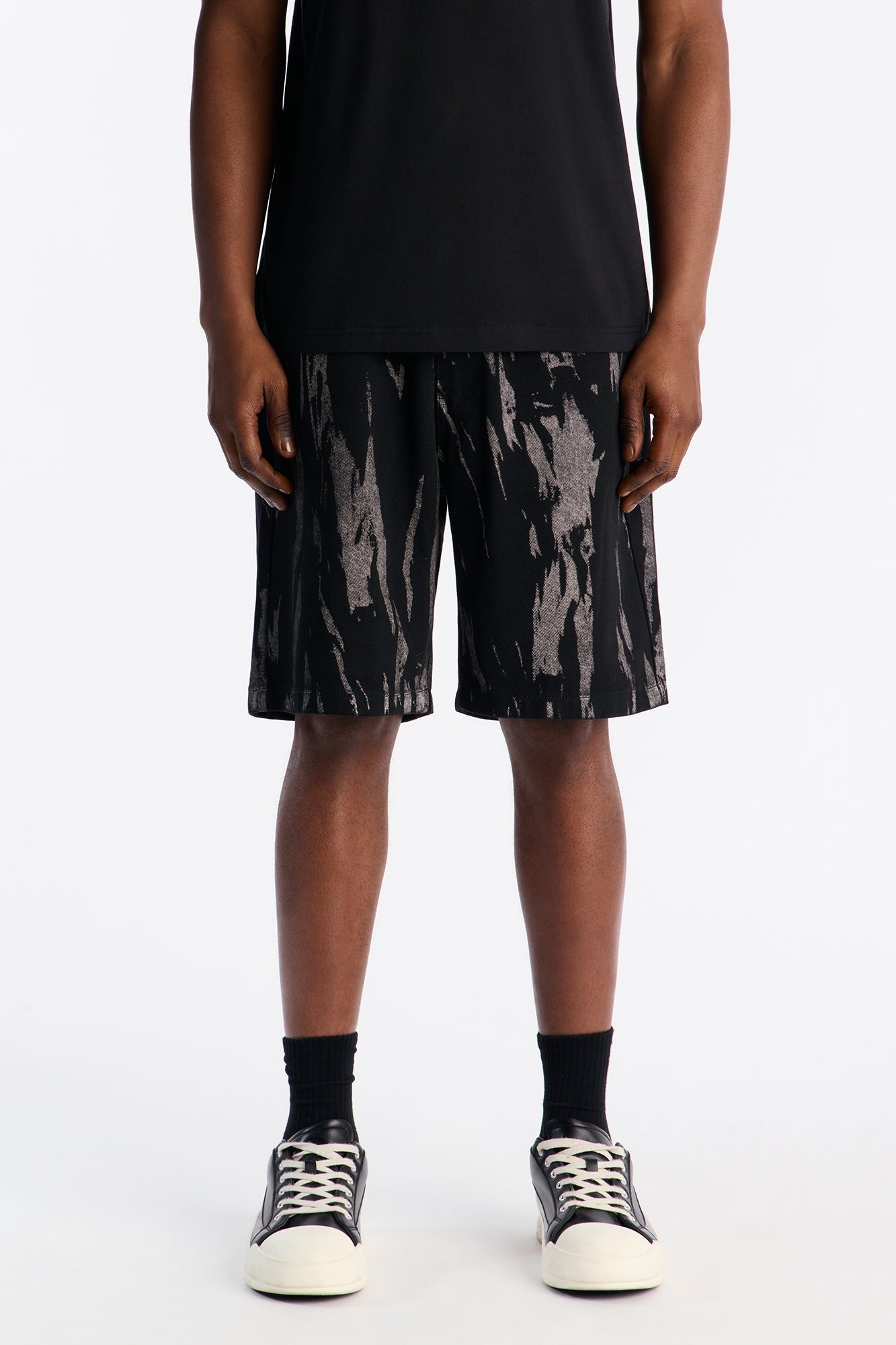 Relaxed Blackout Stripes Denim Short - Black/White image 1