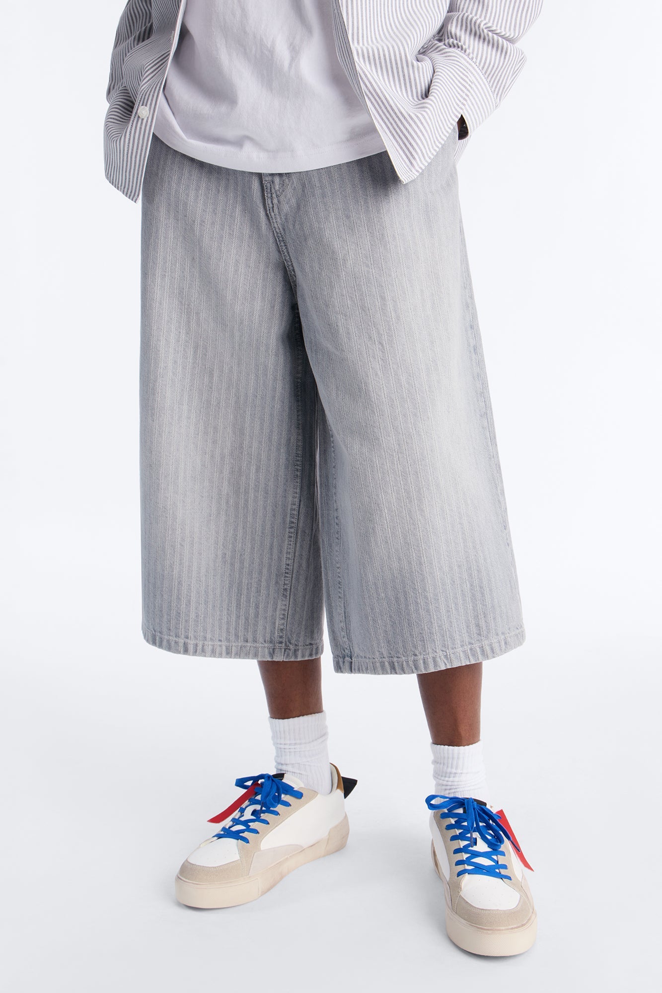 Super Baggy Subtle Stripe Denim Short - Grey image 1