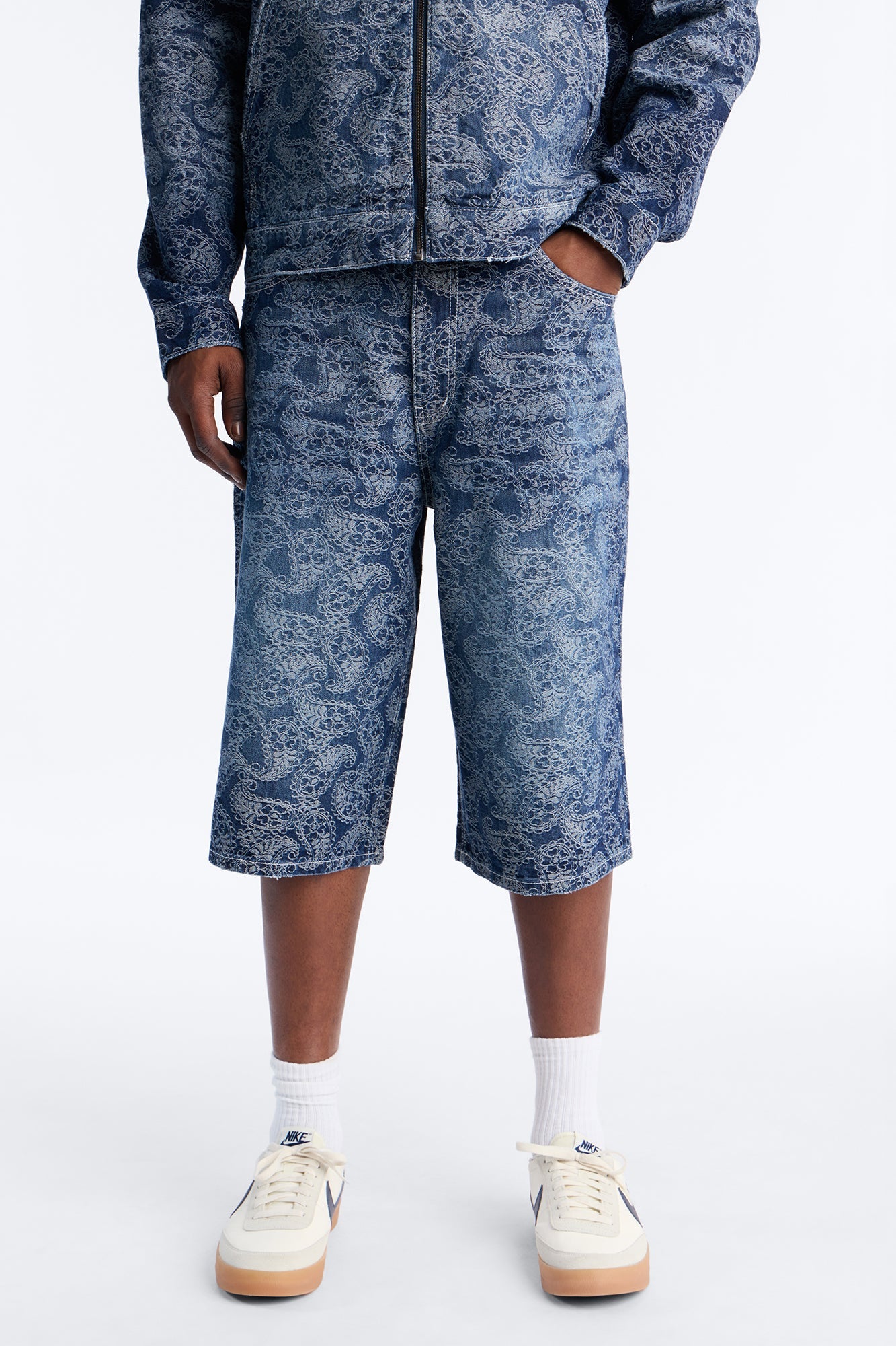 Baggy Paisley Jacquard Denim Short - Dark Wash image 1