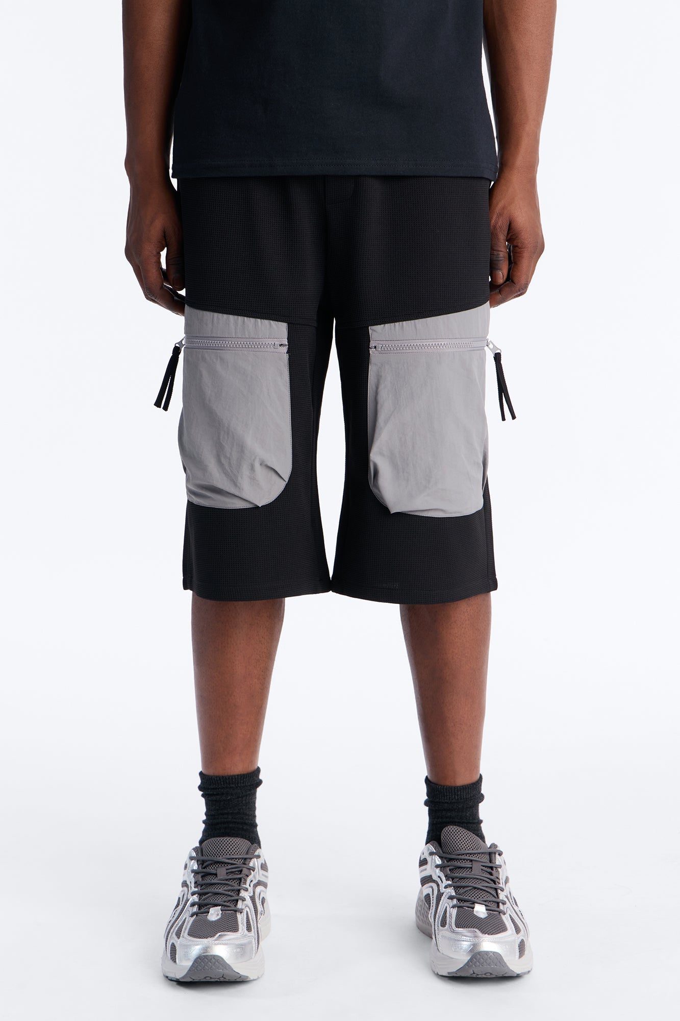 Relaxed Asymmetrical Waffle Tech Short - Black image 1