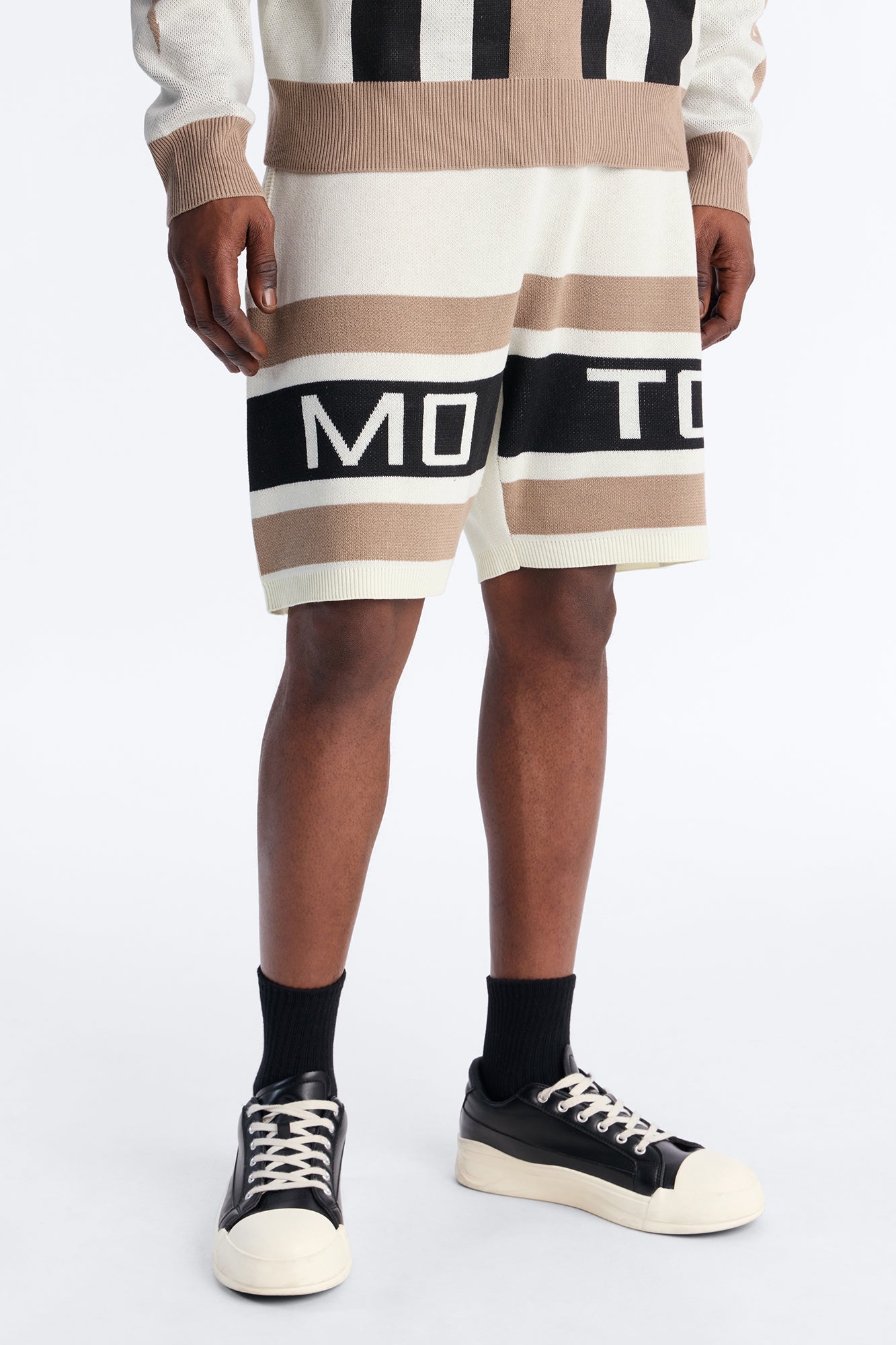 Retro Moto Stripe Sweater Short - Cream image 1