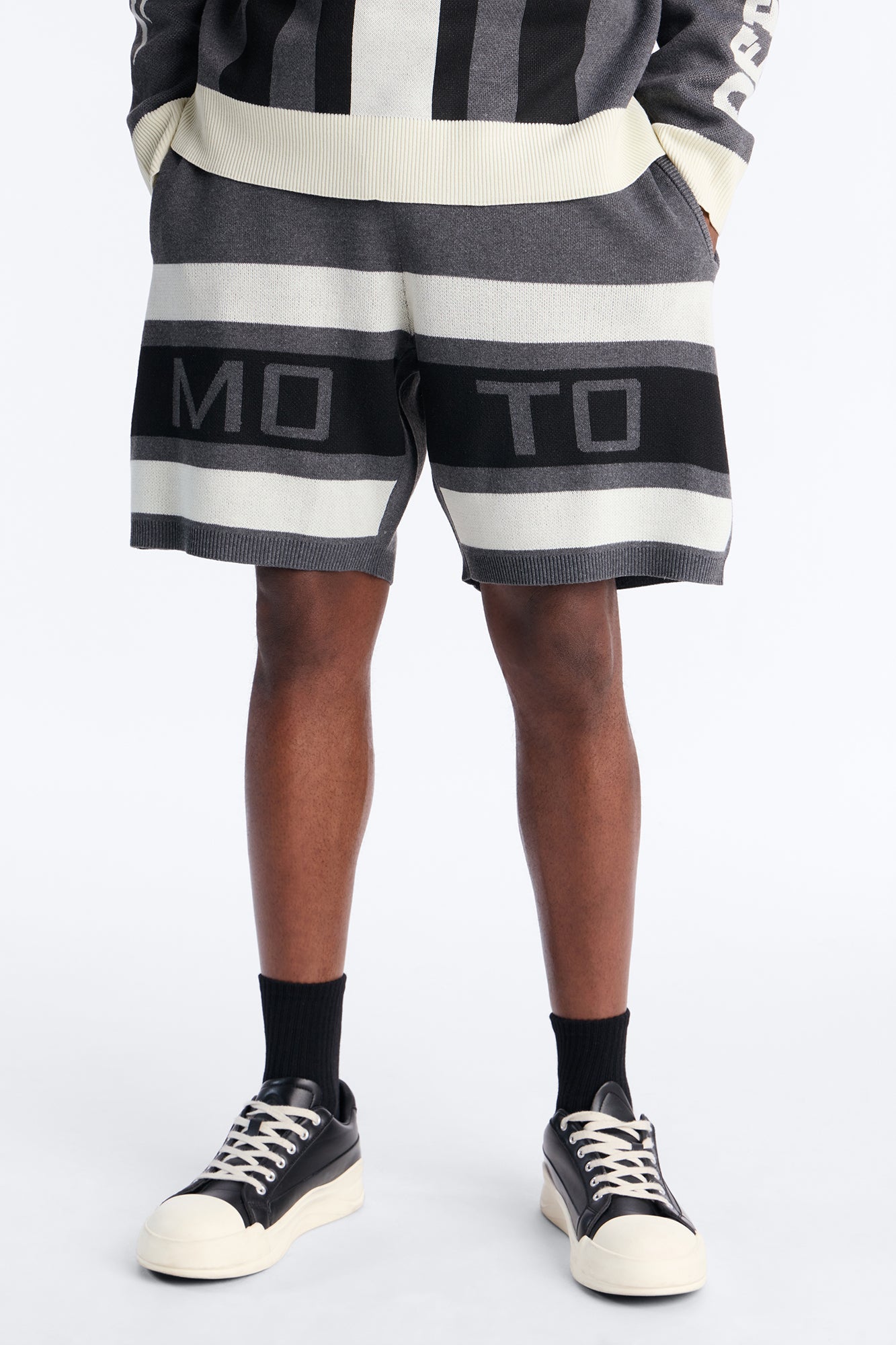 Retro Moto Stripe Sweater Short - Grey image 1