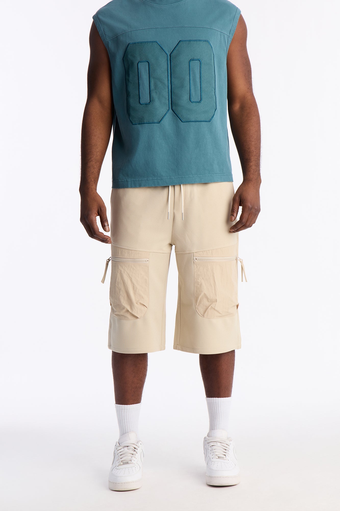 Relaxed Asymmetrical Waffle Tech Short - Off White image 1