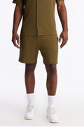 Textured Stripes Relaxed Drawstring Shorts - Olive image 1
