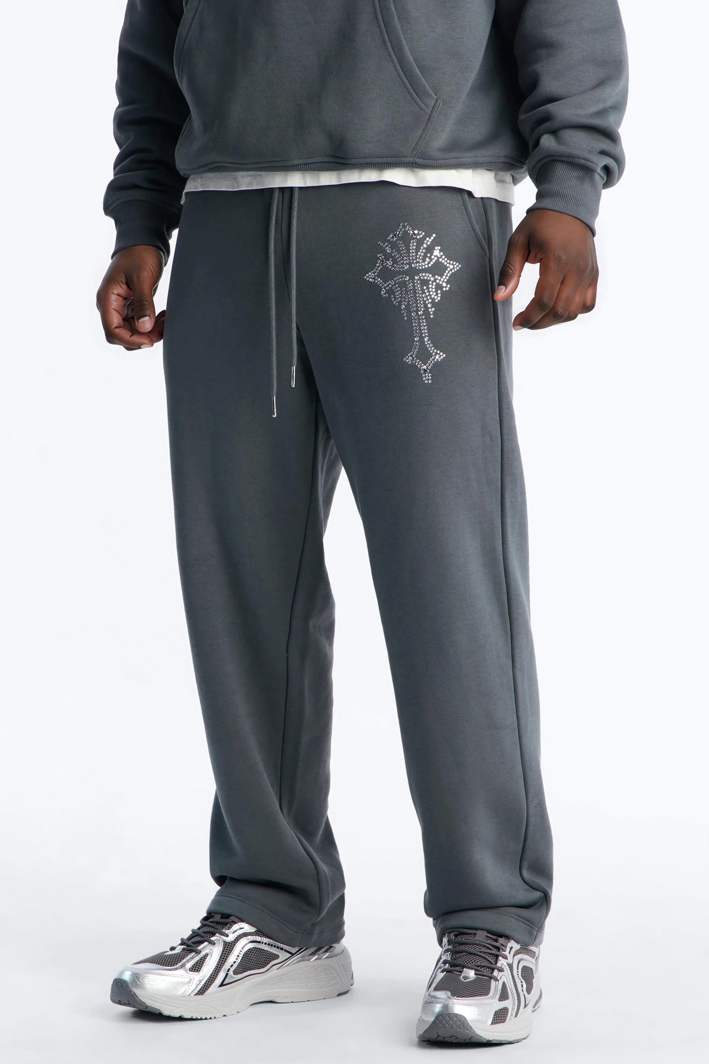 Blessed Rhinestone Pearl Sweatpants - Charcoal image 1