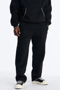 Straight Contrast Blanket Stitch Sweatpants - Black image 1