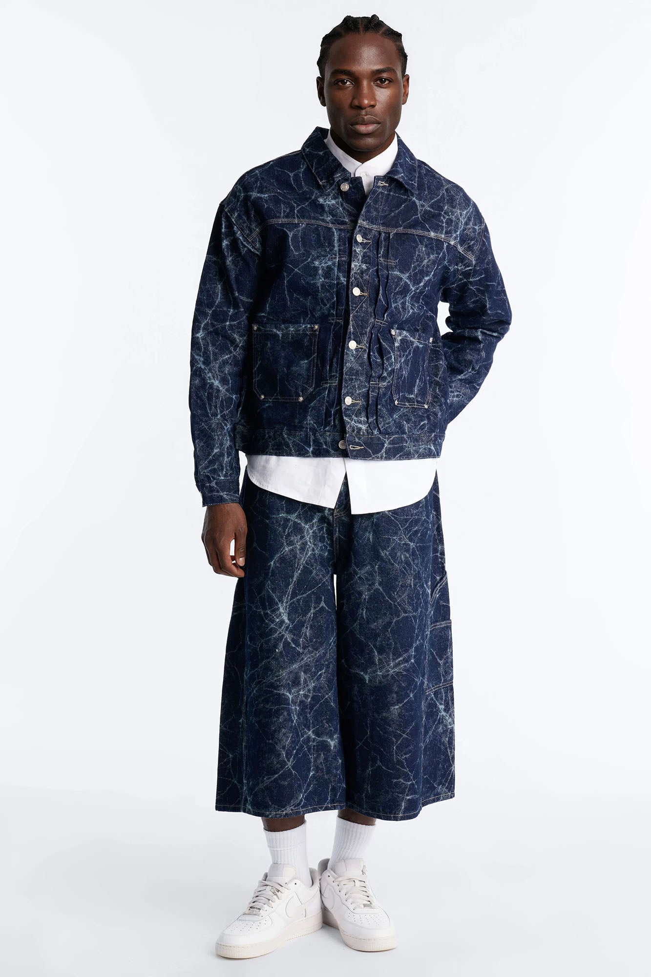Supper Baggy Marble Flow Denim Short - Dark Wash image 1