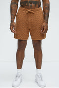 Waterfall Texture Open Knit Shorts - Brown image 1