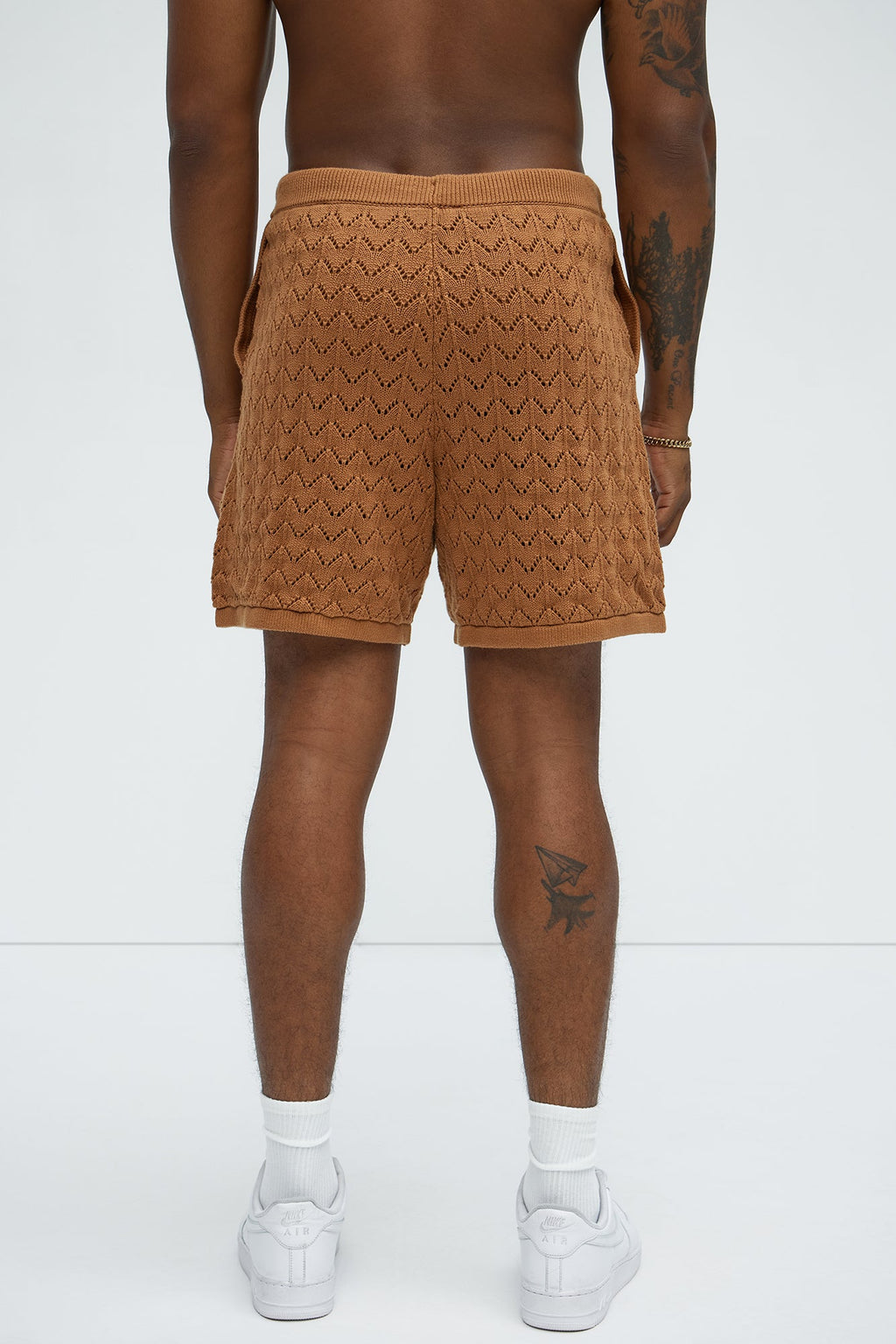 Waterfall Texture Open Knit Shorts - Brown image 4
