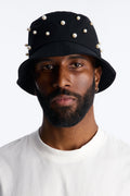 Pearl Embellished Cotton Bucket Hat - Black image 1