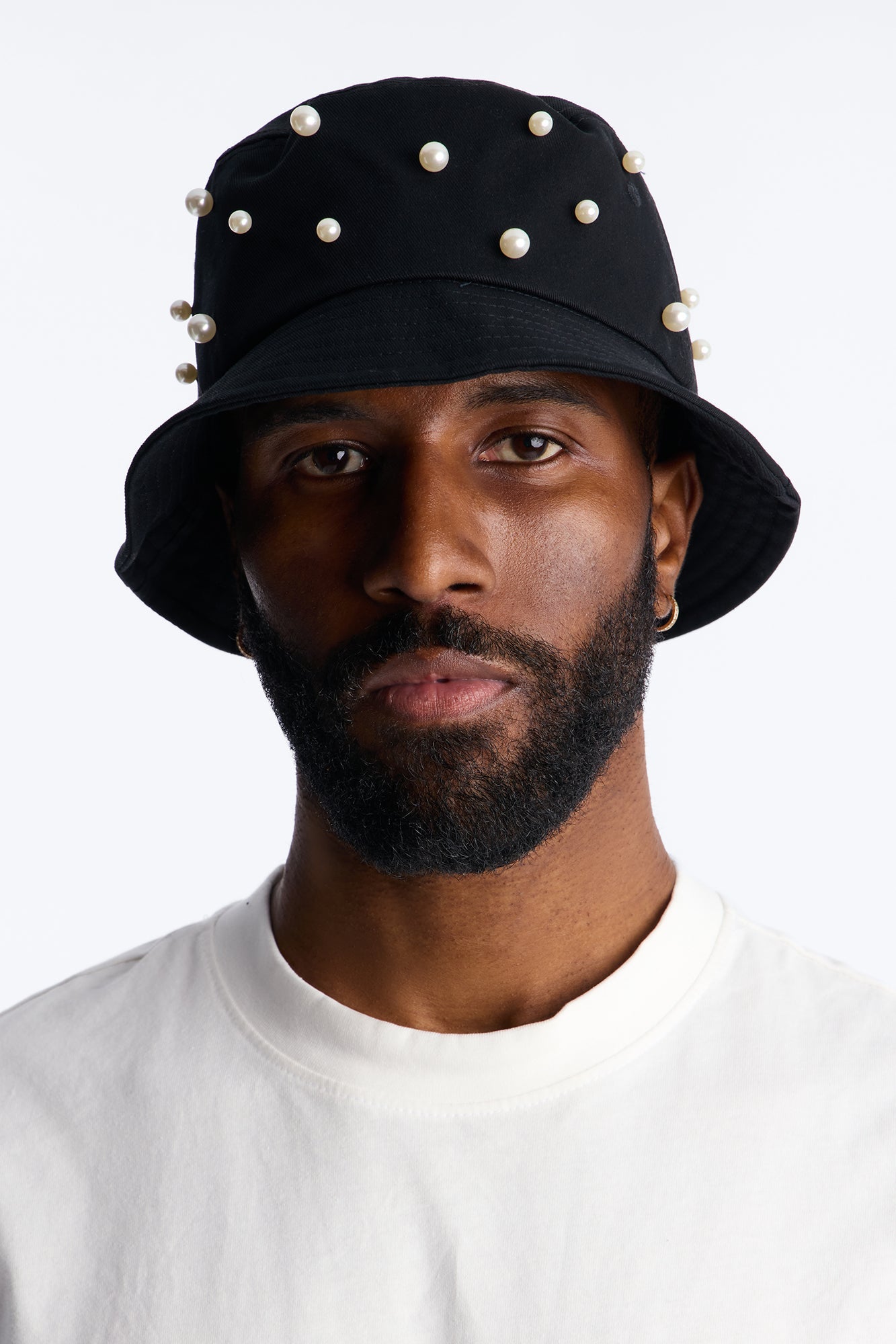 Pearl Embellished Cotton Bucket Hat - Black image 1