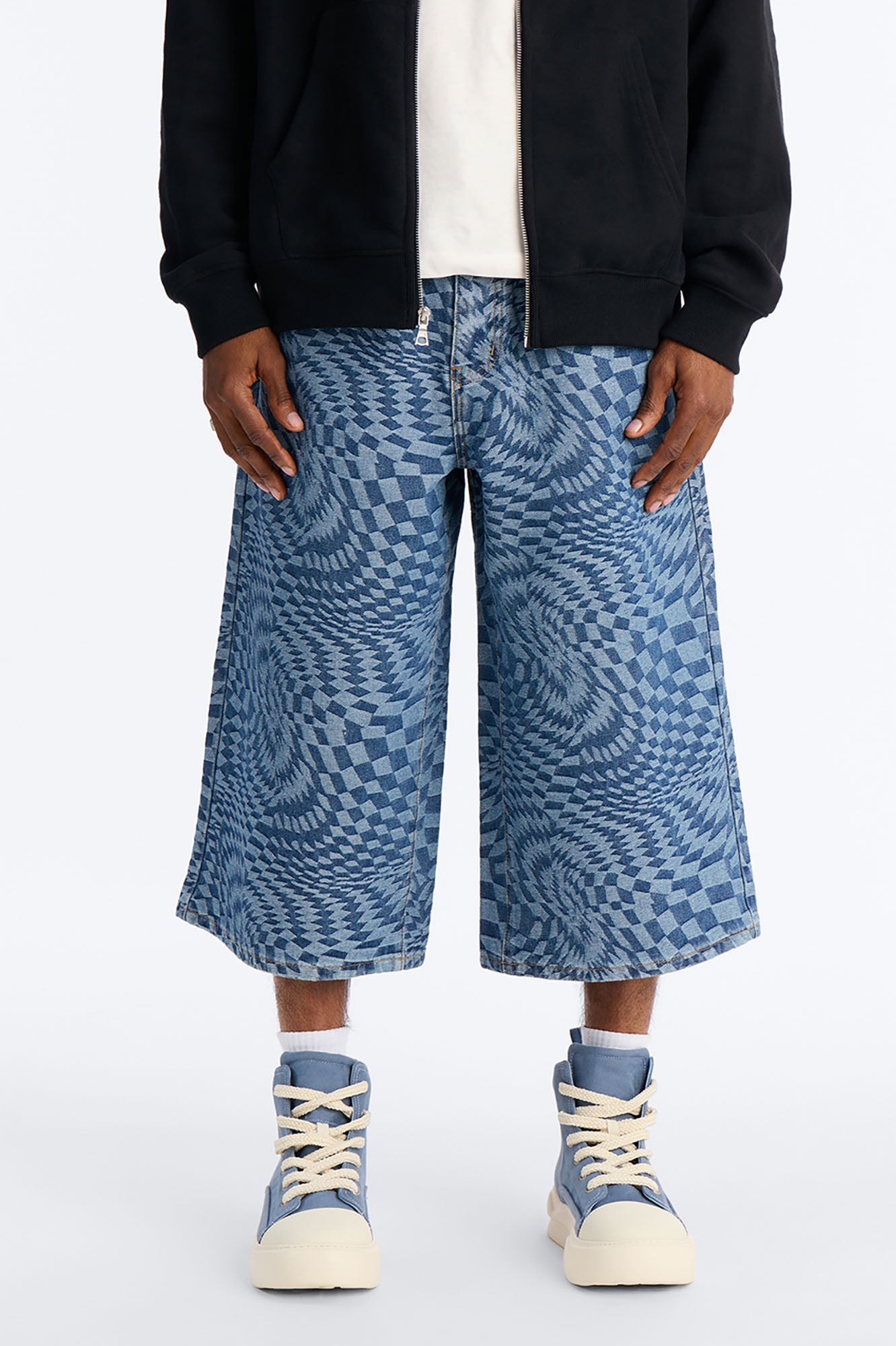 Super Baggy Trippy Check Denim Short - Medium Blue Wash image 1