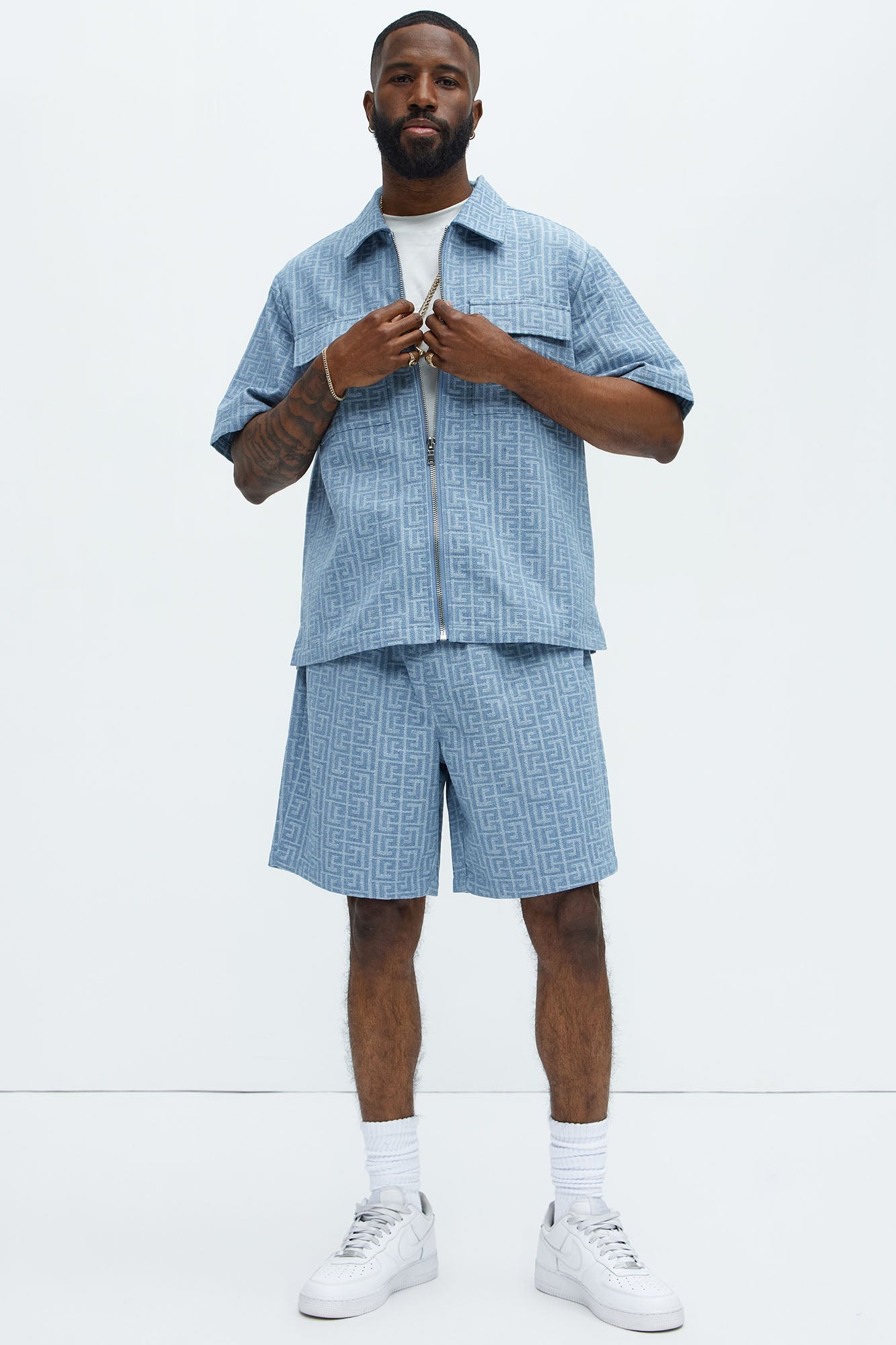 Fallon Jacquard Relaxed Shorts - Blue image 2