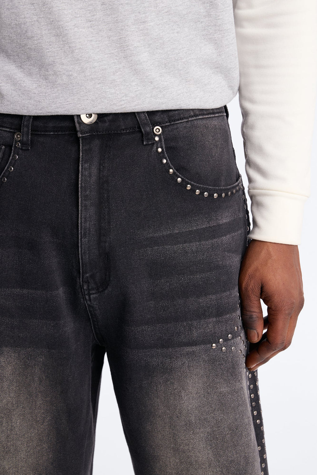 In Denim We Trust Baggy Studded Denim Short - Black Wash image 3