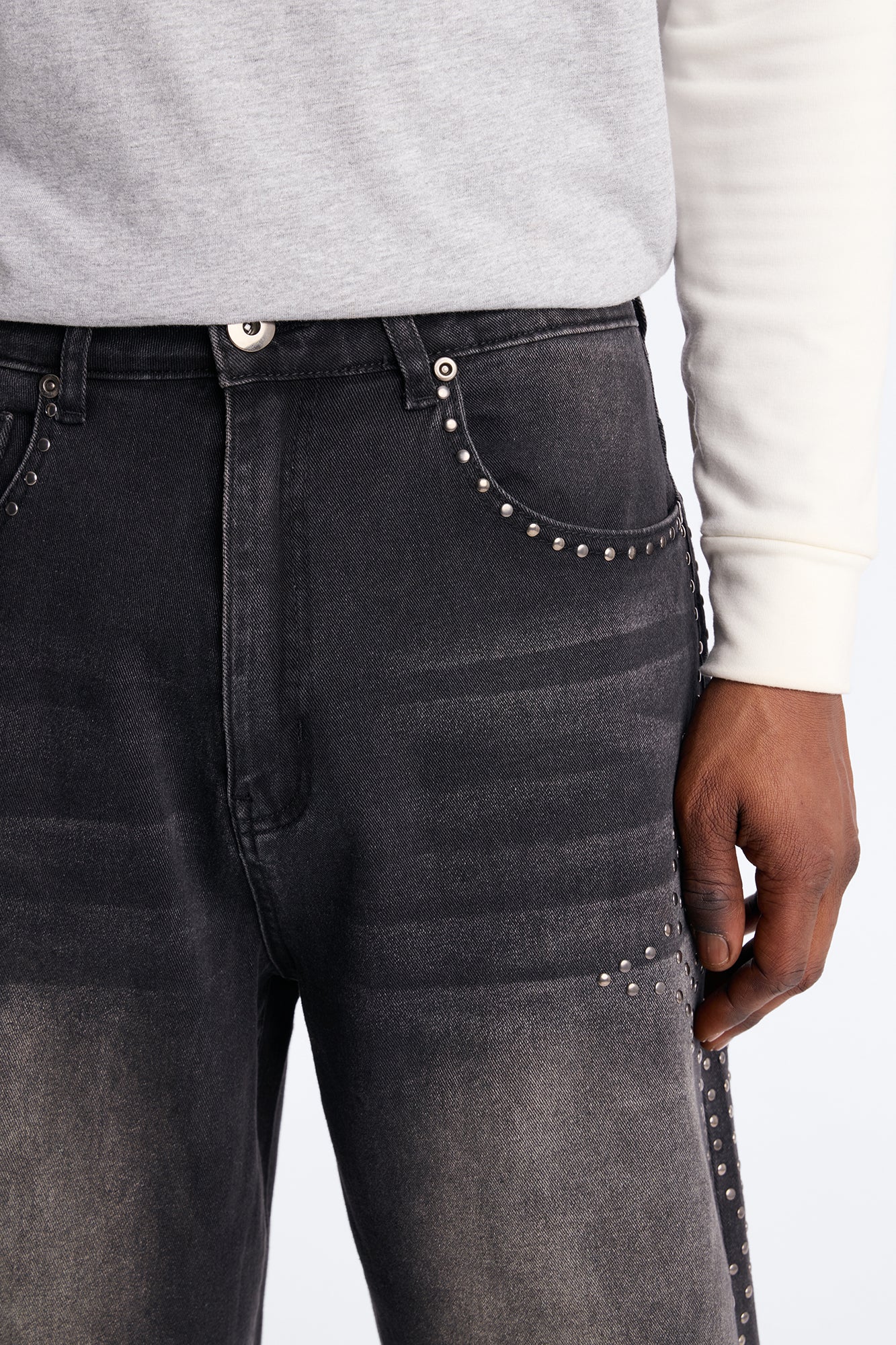 In Denim We Trust Baggy Studded Denim Short - Black Wash image 3