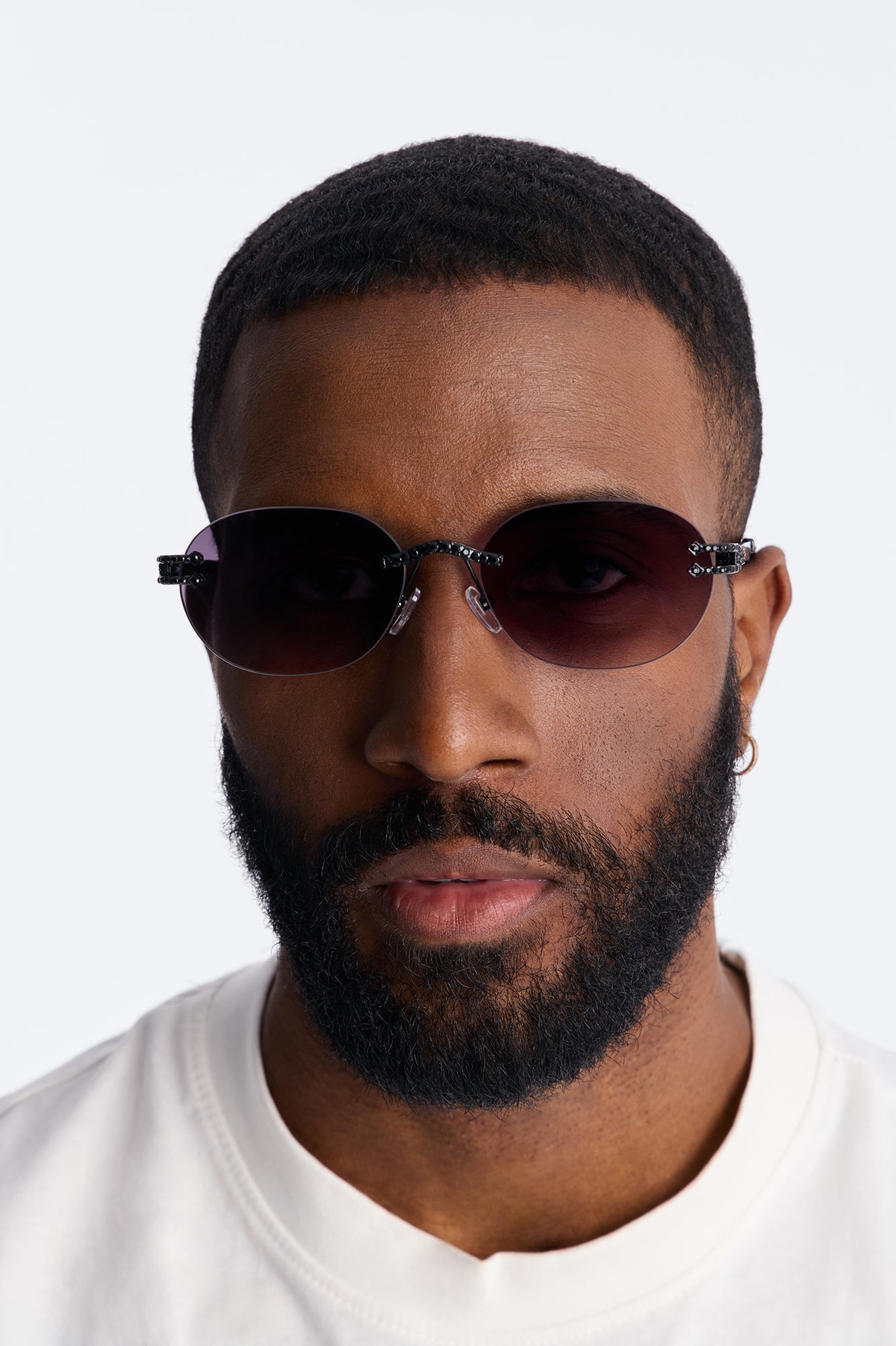 Embellished Round Frameless Metal Sunglasses - Gunmetal image 1