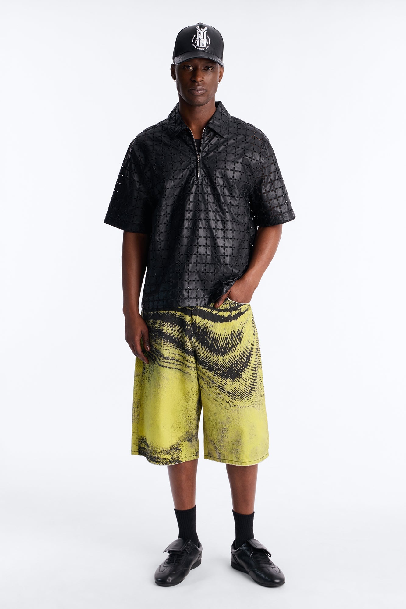 Baggy All The Wavez Printed Denim Short - Neon Yellow image 1