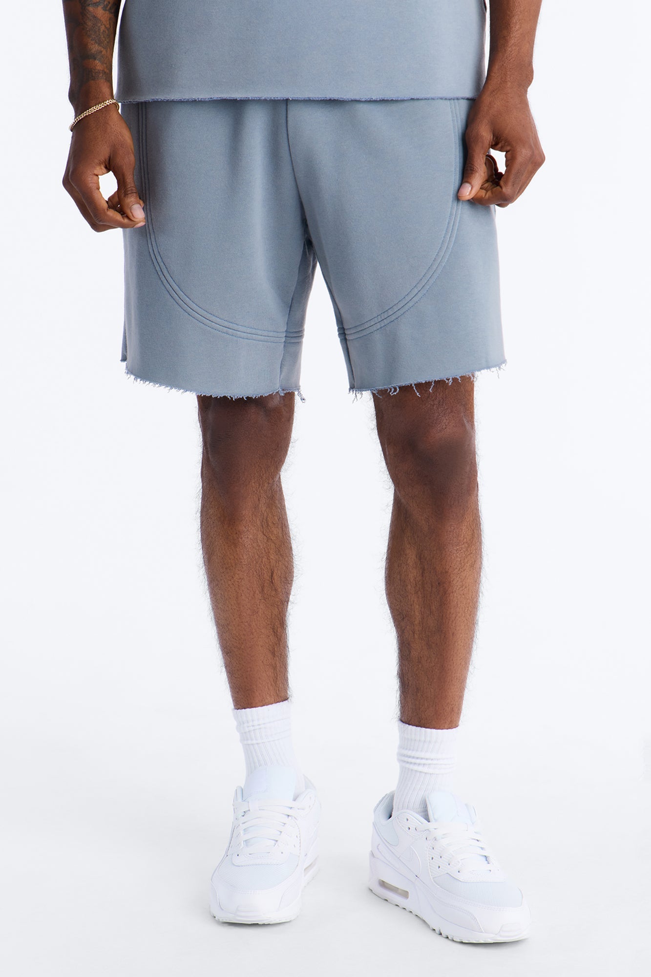 Washed Raw Edge Baggy Sweatshort - Slate Blue image 1