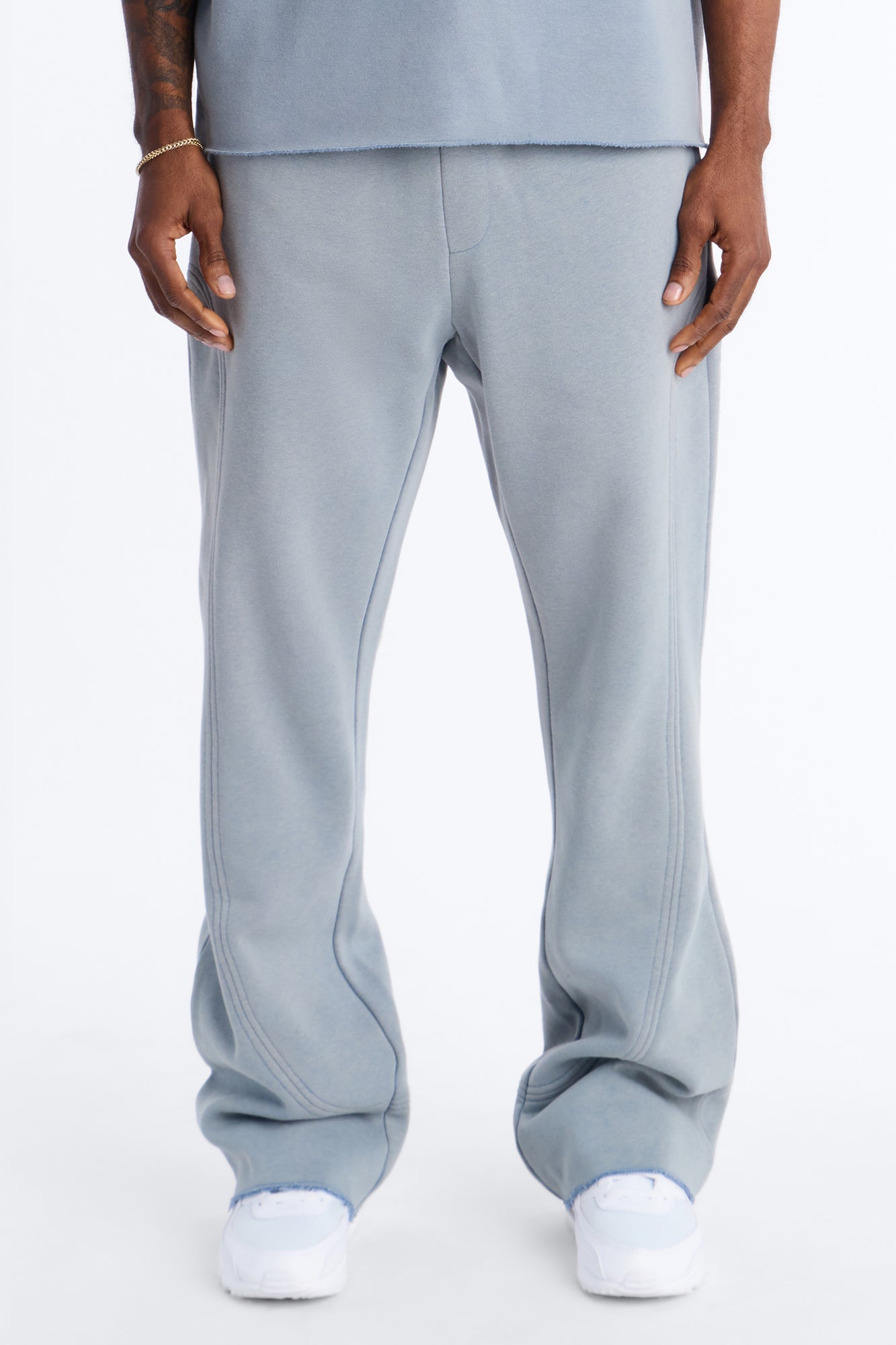 Washed Raw Edge Flare Sweatpant - Slate Blue image 1