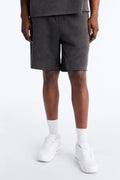 Washed Raw Edge Baggy Sweatshort - Black Wash image 1