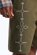 Relaxed Vatican City Stitched Embellished Short - Olive image 1