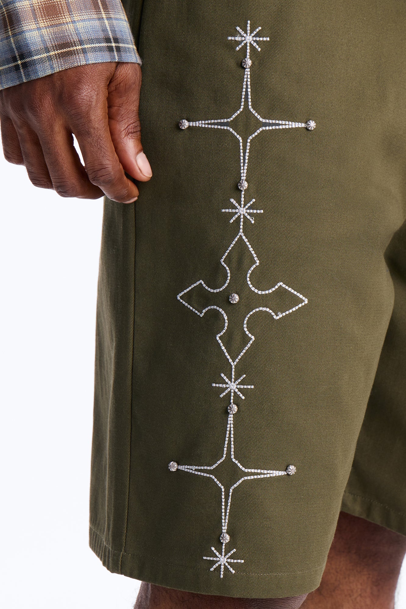 Relaxed Vatican City Stitched Embellished Short - Olive image 1