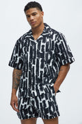 Seersucker Printed Swim Trunk 6″ - Black/combo image 1