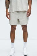 Twill Stripe Linen Shorts - Taupe/combo image 1