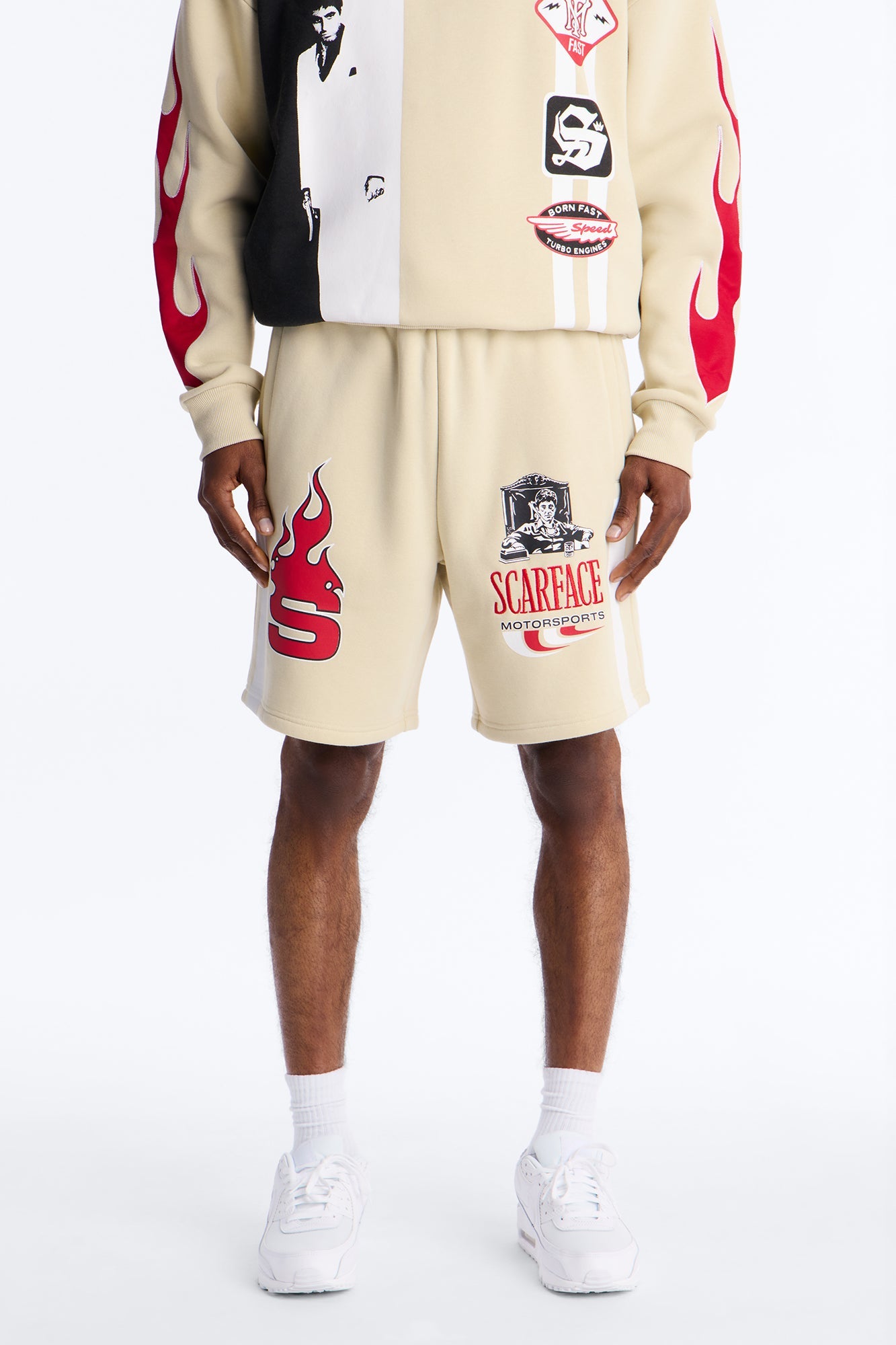 Scarface Embroidery Patch Sweatshorts - Khaki image 1