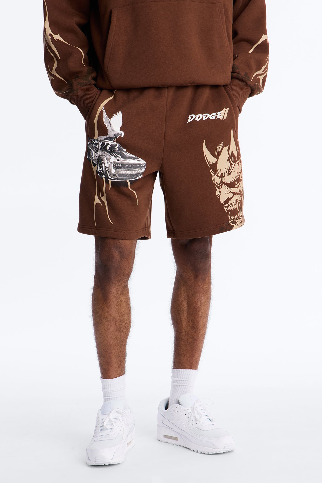 Dodge Demon Oni Mask Sweatshorts - Brown image 1