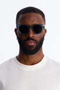 Statement Rounded Wayfarer Sunglasses - Blue image 1