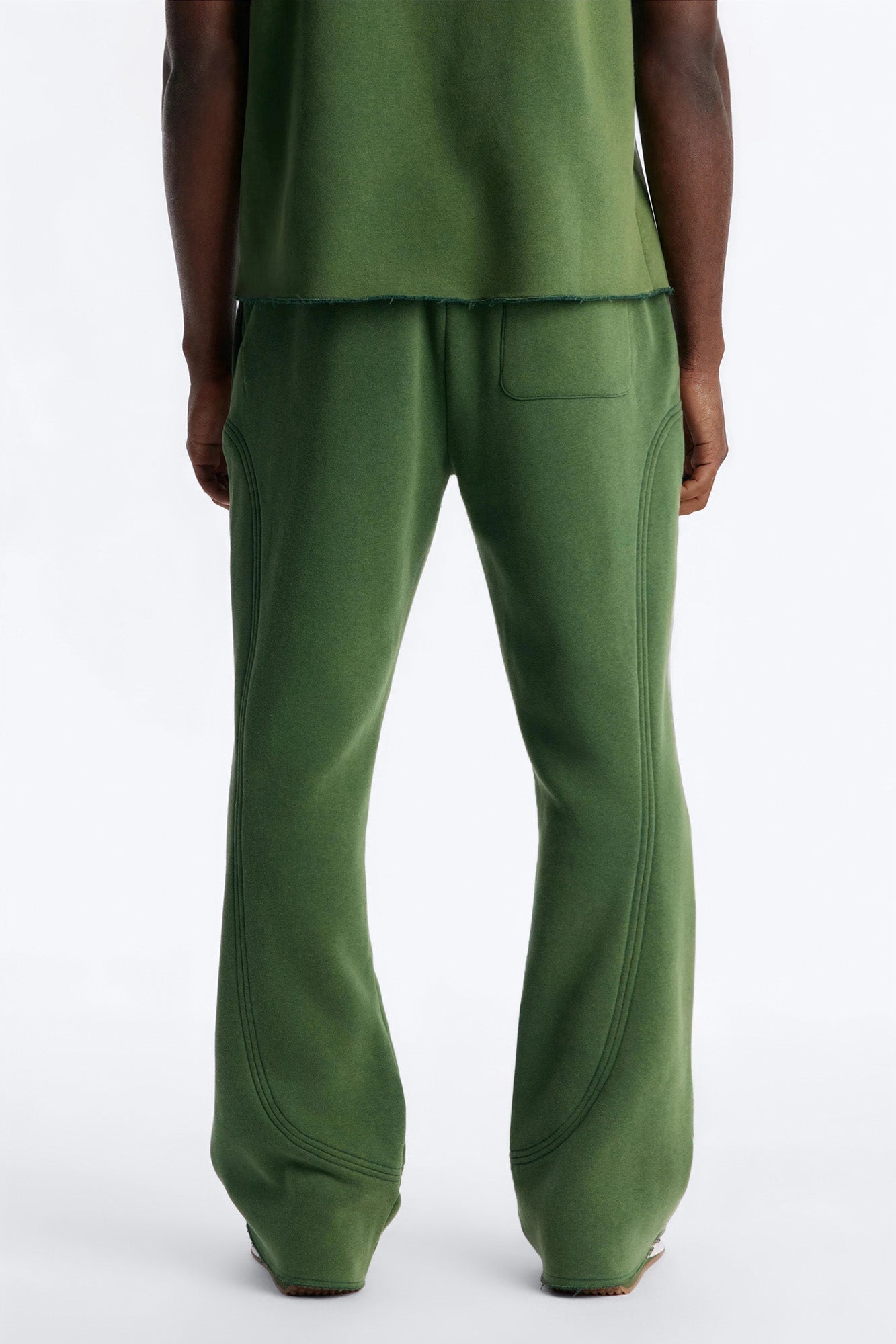 Washed Raw Edge Flare Sweatpant - Green image 1