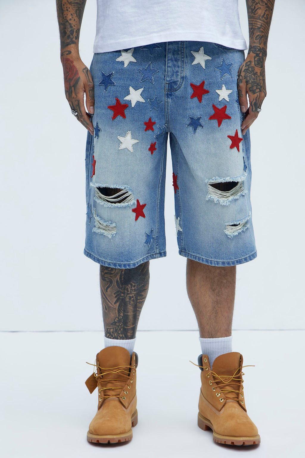 Patriot Baggy Denim Shorts - Light Wash image 1