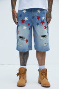 Patriot Baggy Denim Shorts - Light Wash image 1