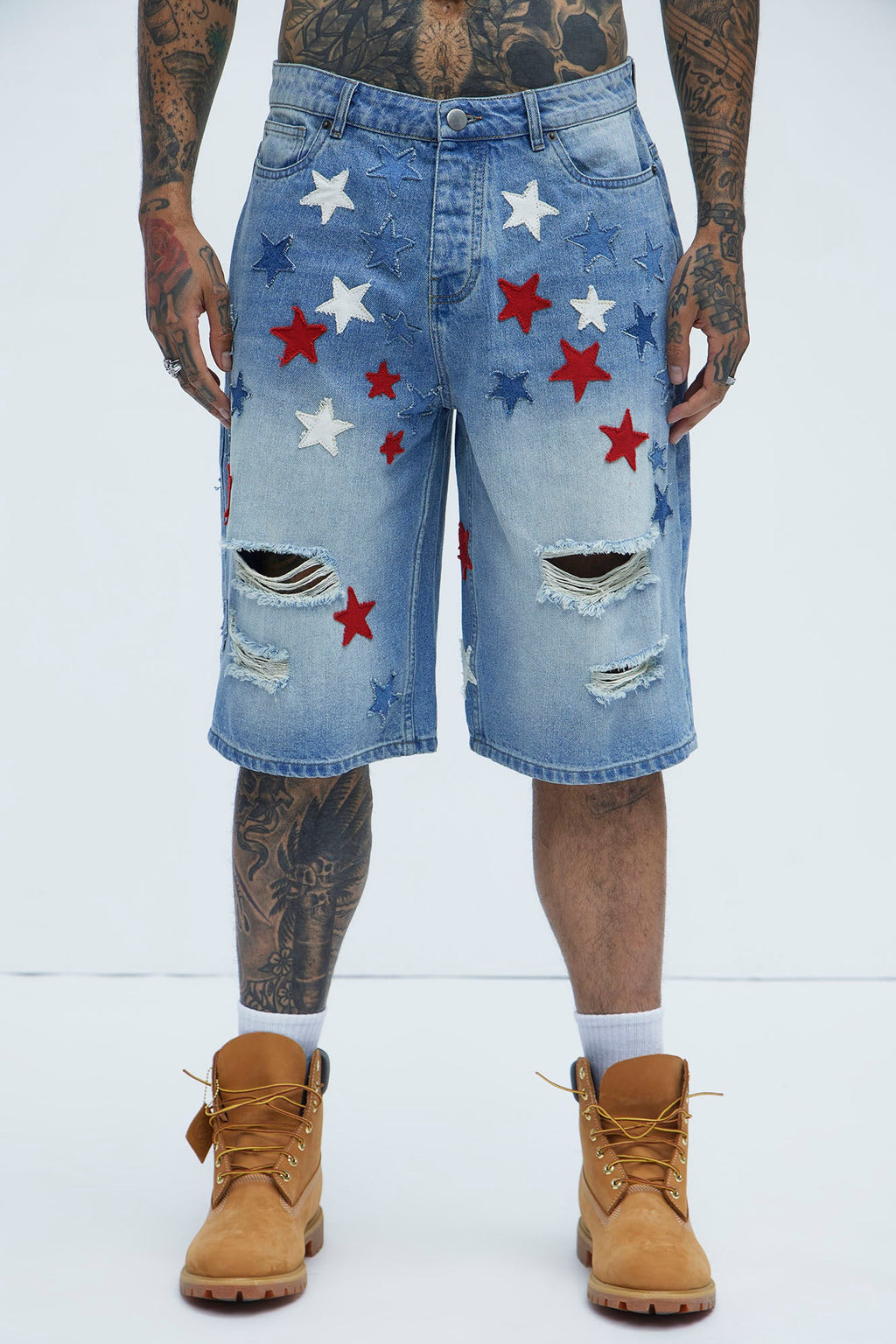 Patriot Baggy Denim Shorts - Light Wash image 3