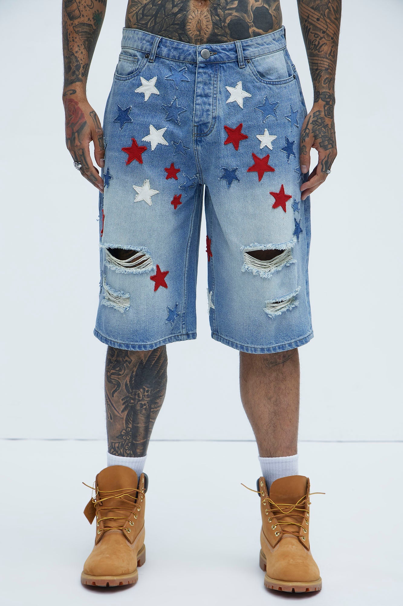 Patriot Baggy Denim Shorts - Light Wash image 3