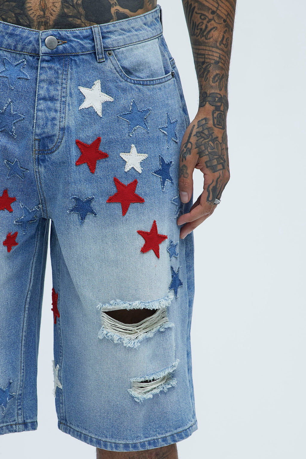 Patriot Baggy Denim Shorts - Light Wash image 4