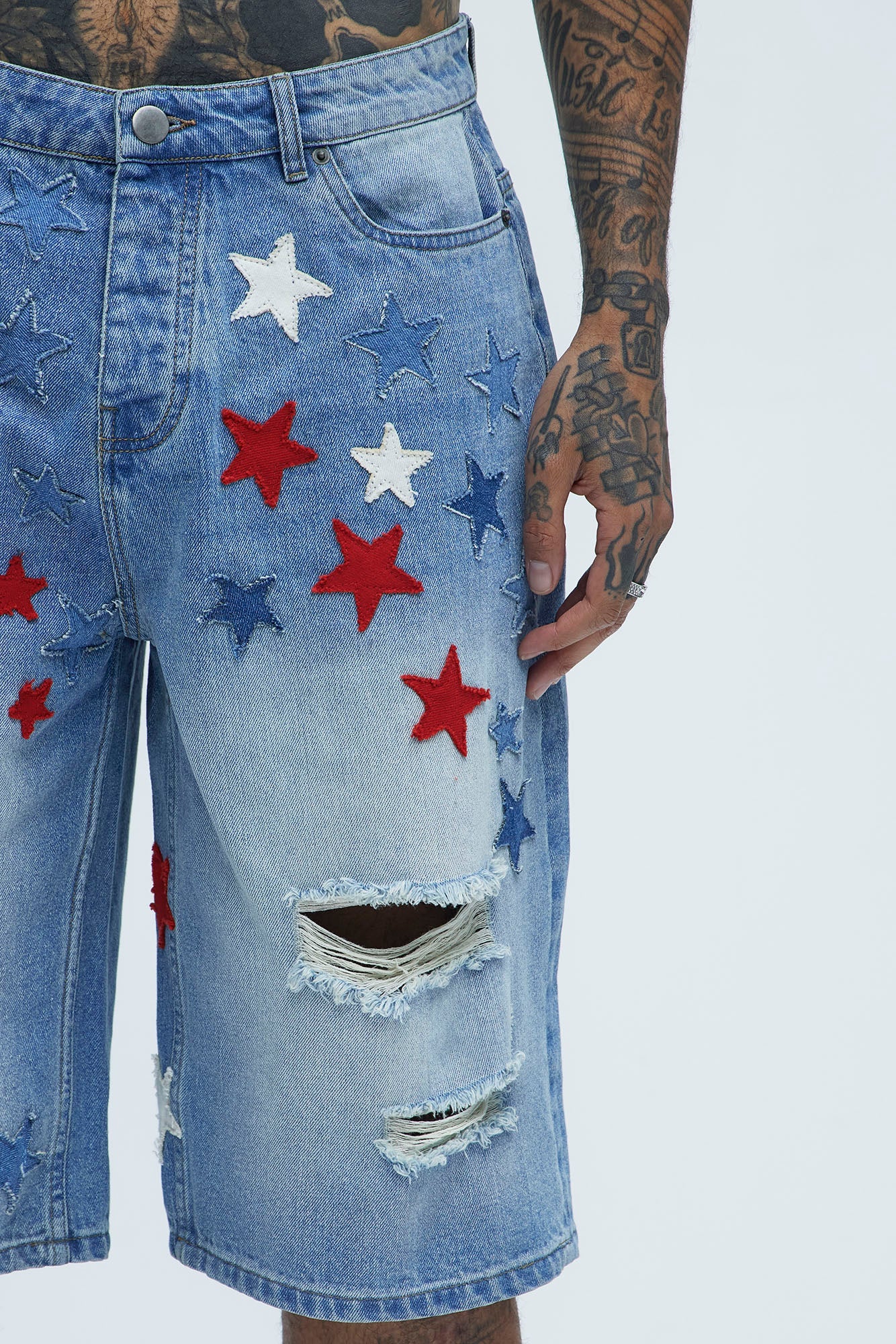 Patriot Baggy Denim Shorts - Light Wash image 4