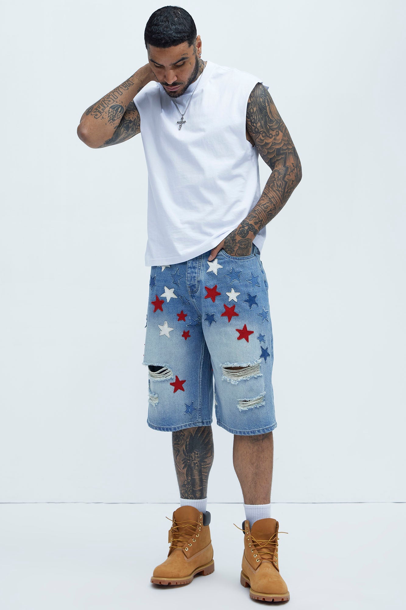 Patriot Baggy Denim Shorts - Light Wash image 2