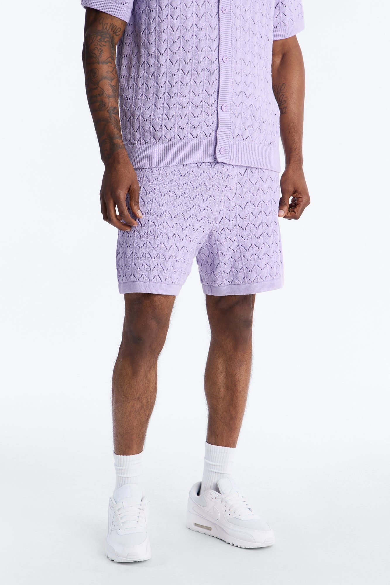 Waterfall Texture Open Knit Shorts - Lavender image 1