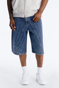 Baggy Cascade Jeweled Denim Shorts - Dark Wash image 1