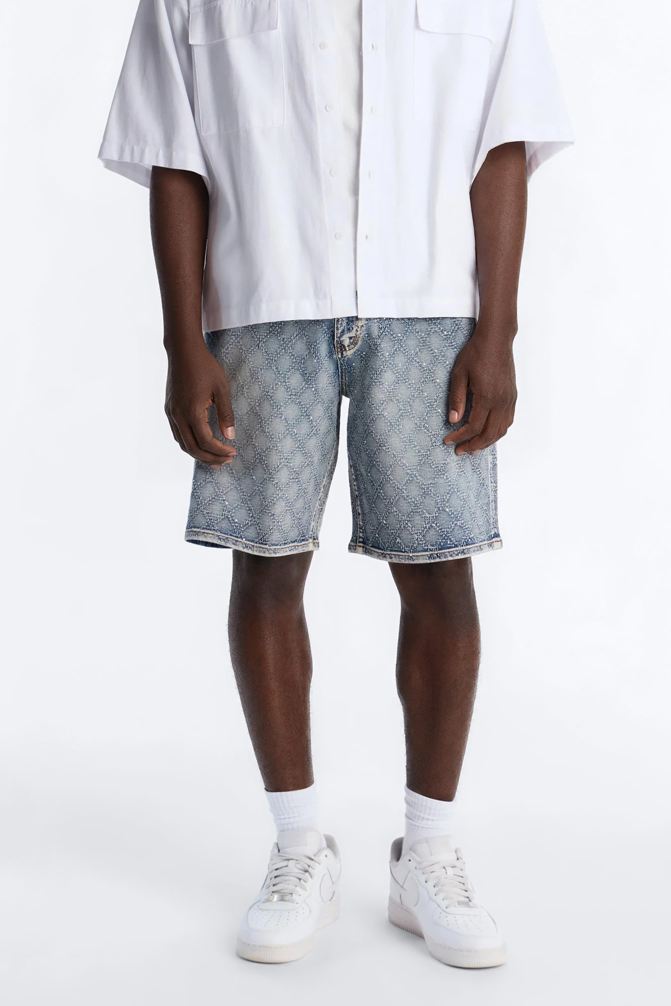 I Be Jeweled Relaxed Denim Short - Light Blue Wash image 1