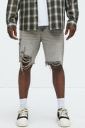 Relaxed Raw Hem Distressed Denim Shorts - Grey/Smoke image 1