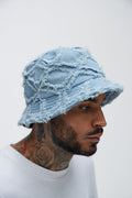 Frayed Denim Bucket Hat - Blue image 1