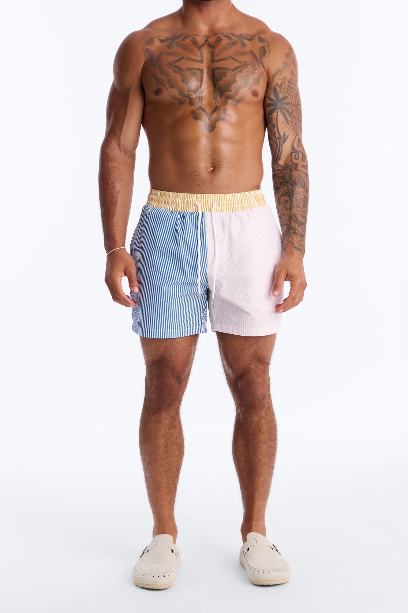 Day Party Seersucker Striped Swim Trunk 6″ - Multi Color image 1