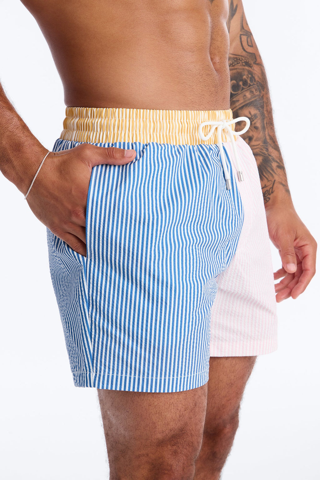 Day Party Seersucker Striped Swim Trunk 6″ - Multi Color image 3