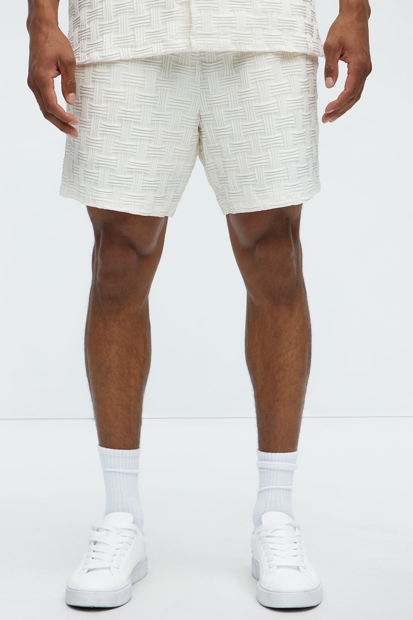 Criss Cross Textured Shorts - Cream image 1