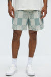 Checkered Relaxed Shorts - Blue/combo image 1